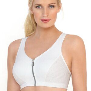 Glamorise SPORT Bra 36B (HIGH-IMPACT) Wicks (RACERBACK) T-Back Zip-Up White NEW